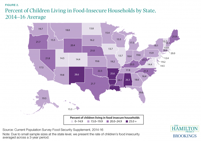 Figure 2. Percent of Children Living in Food-Insecure Households by State, 2014–16 Average