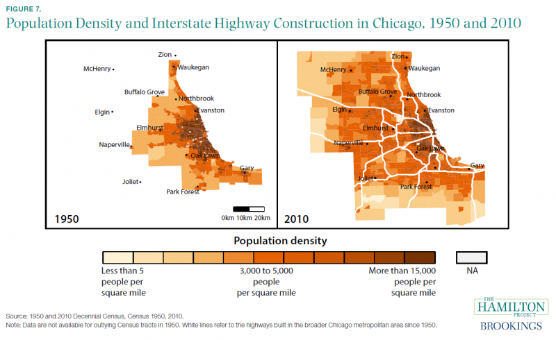 Population Density and Interstate Highway Construction in Chicago, 1950 and 2010