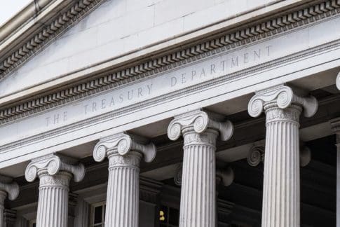 The front of the U.S. Treasury building