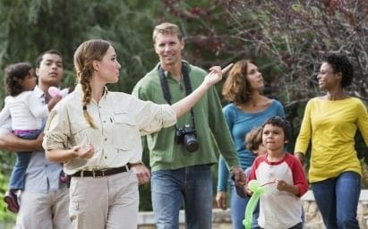 Nature guide with group of mixed-age families