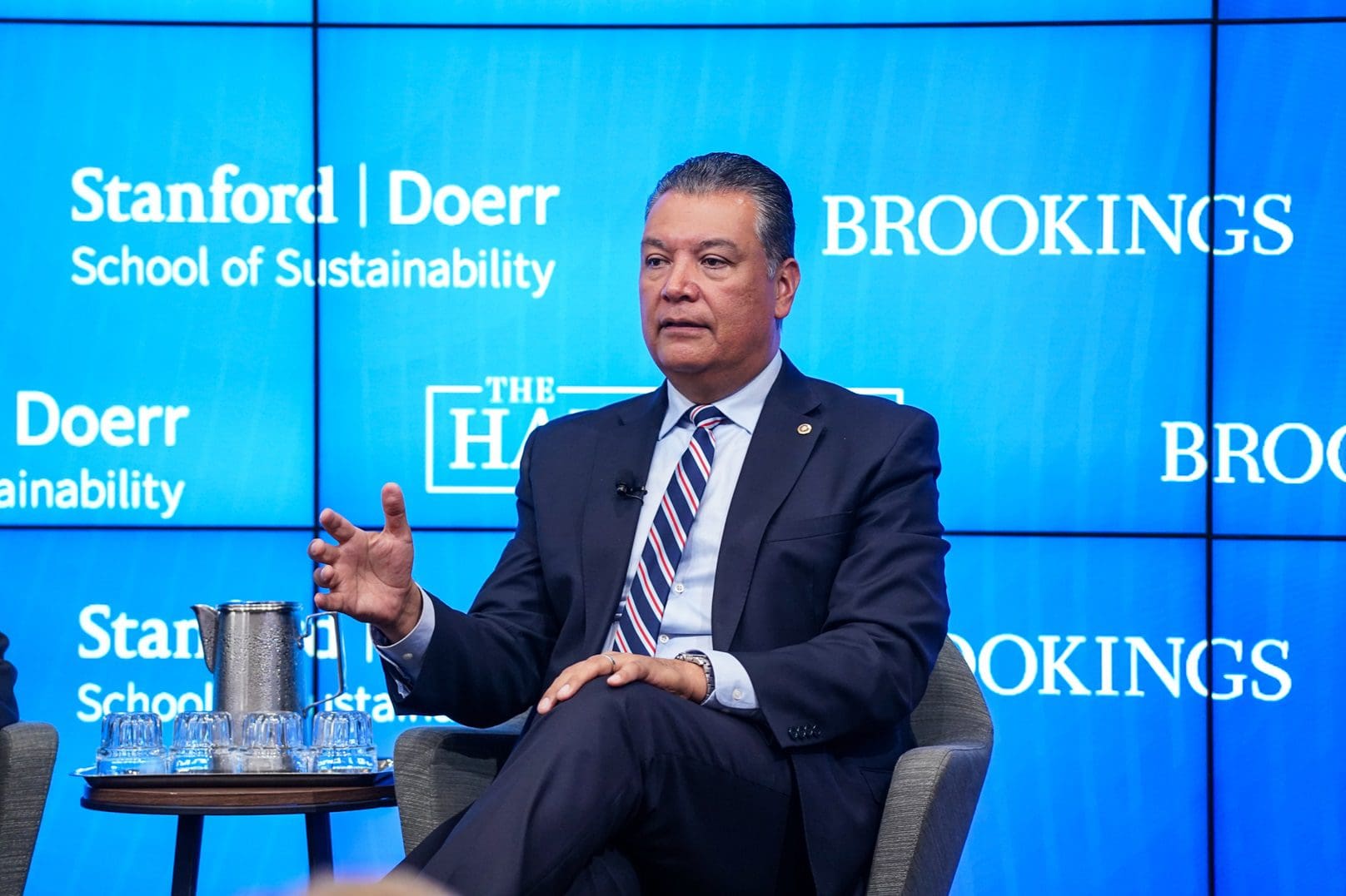 Senator Alex Padilla (D-Calif.) speaks at The Hamilton Project and Stanford Doerr’s School of Sustainability event, “Building clean energy: Roadblocks, tradeoffs, and solutions.”