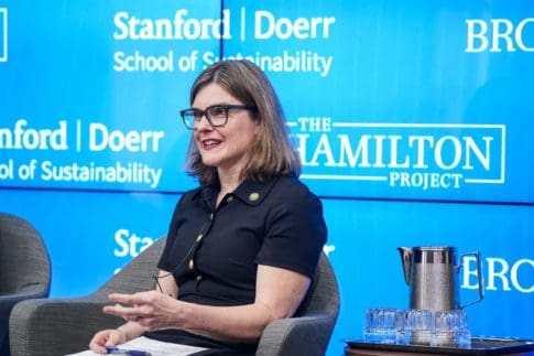FERC Commissioner Allison Clements speaks at The Hamilton Project and Stanford Doerr’s School of Sustainability event, “Building clean energy: Roadblocks, tradeoffs, and solutions.”